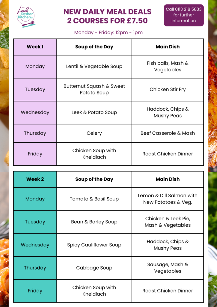 Leeds Jewish Welfare Board | Eat with us New Daily Meal Deals wk12 1