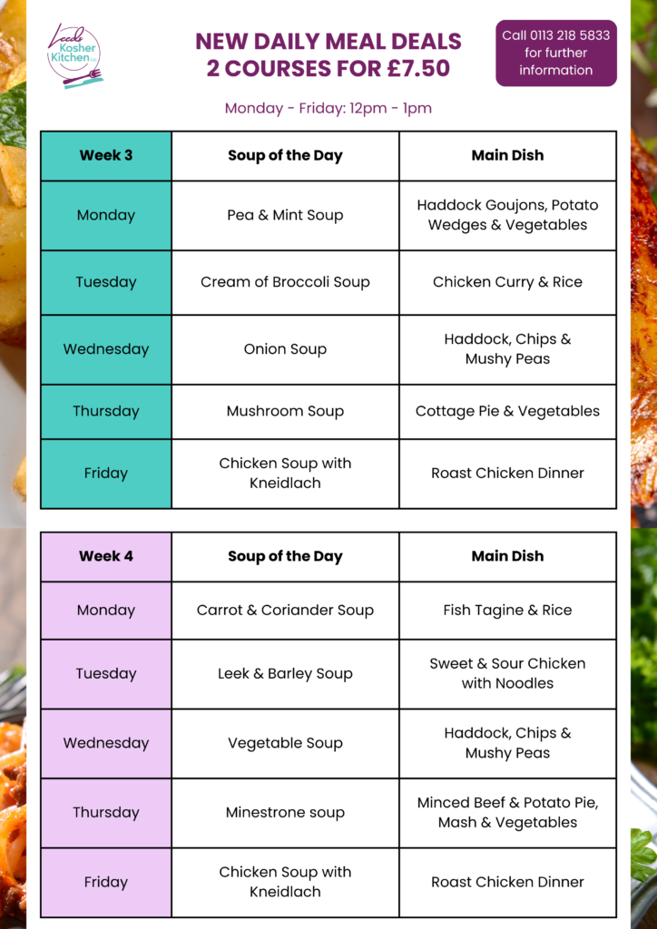 Leeds Jewish Welfare Board | Eat with us New Daily Meal Deals wk34 1
